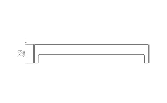 Technical drawing of a rectangular bar with dimensions on a white background