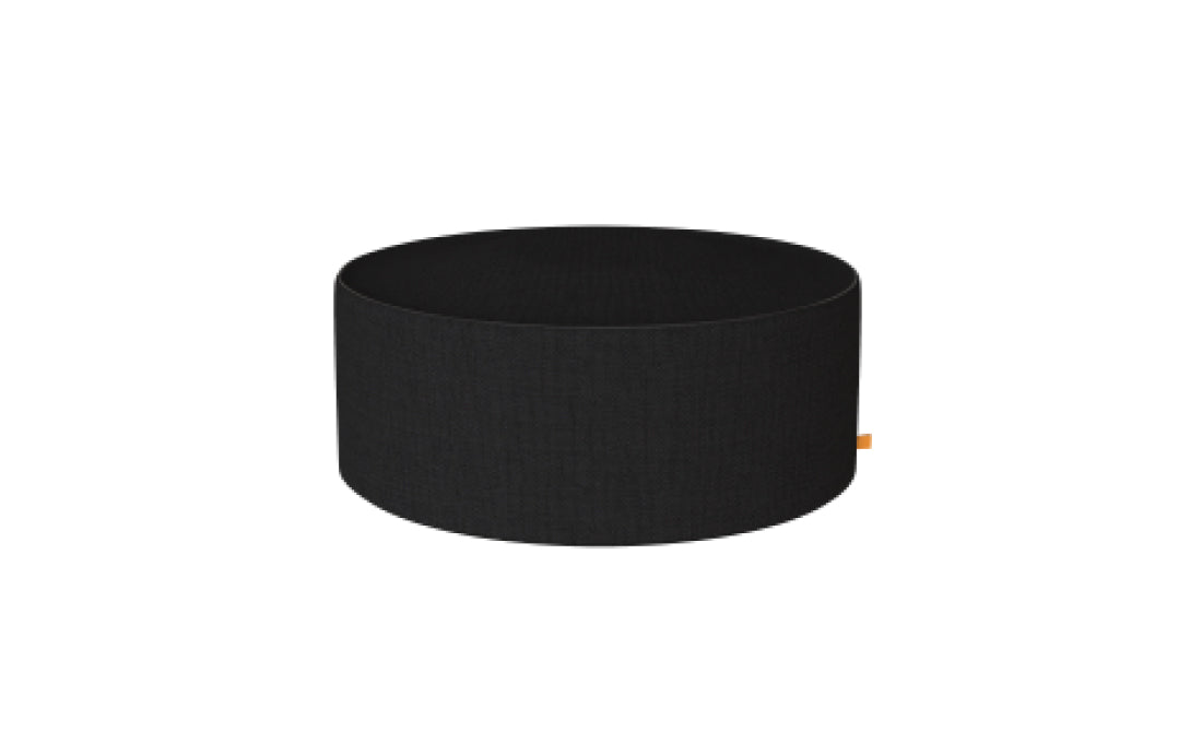 Black circular object on a white background