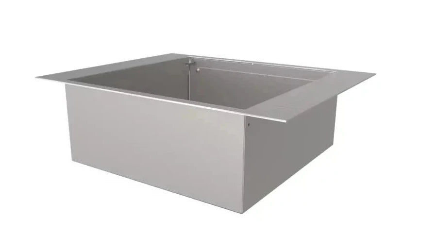 Stainless steel sink on a white background