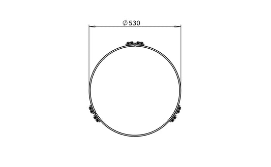 Technical drawing of a circular metal component with dimensions on a white background