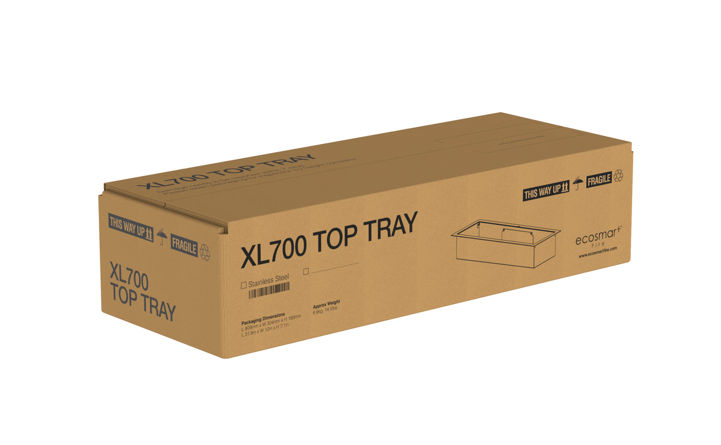 Cardboard box labeled 'XL700 Top Tray' on a white background