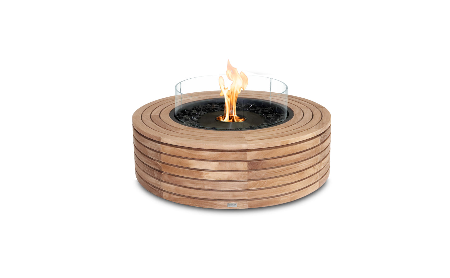 Wooden fire pit with flames on a white background