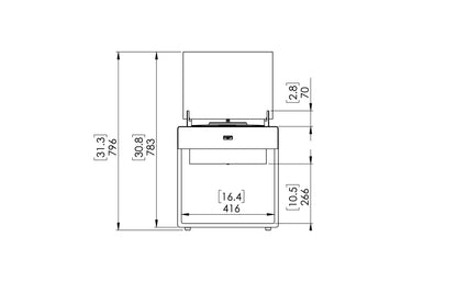 Technical drawing of a kitchen cabinet with dimensions