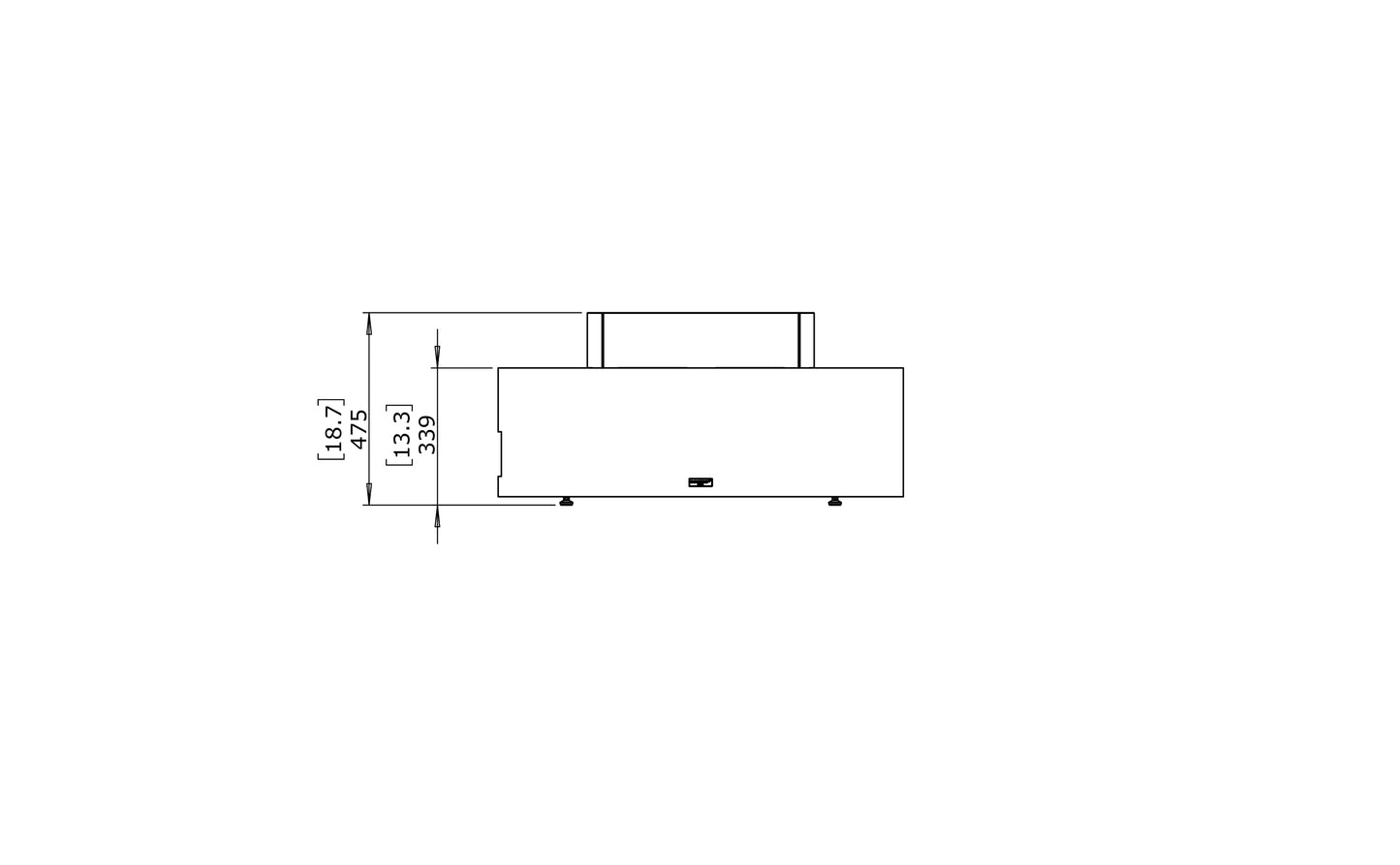 Technical drawing of a rectangular object with dimensions on a white background