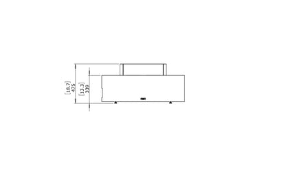 Technical drawing of a rectangular object with dimensions on a white background