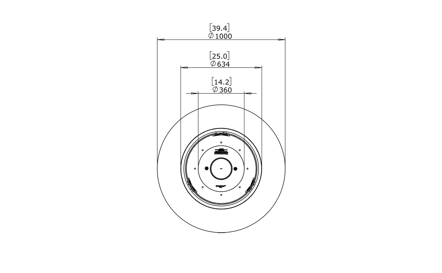 Technical drawing of a brake disc with dimensions