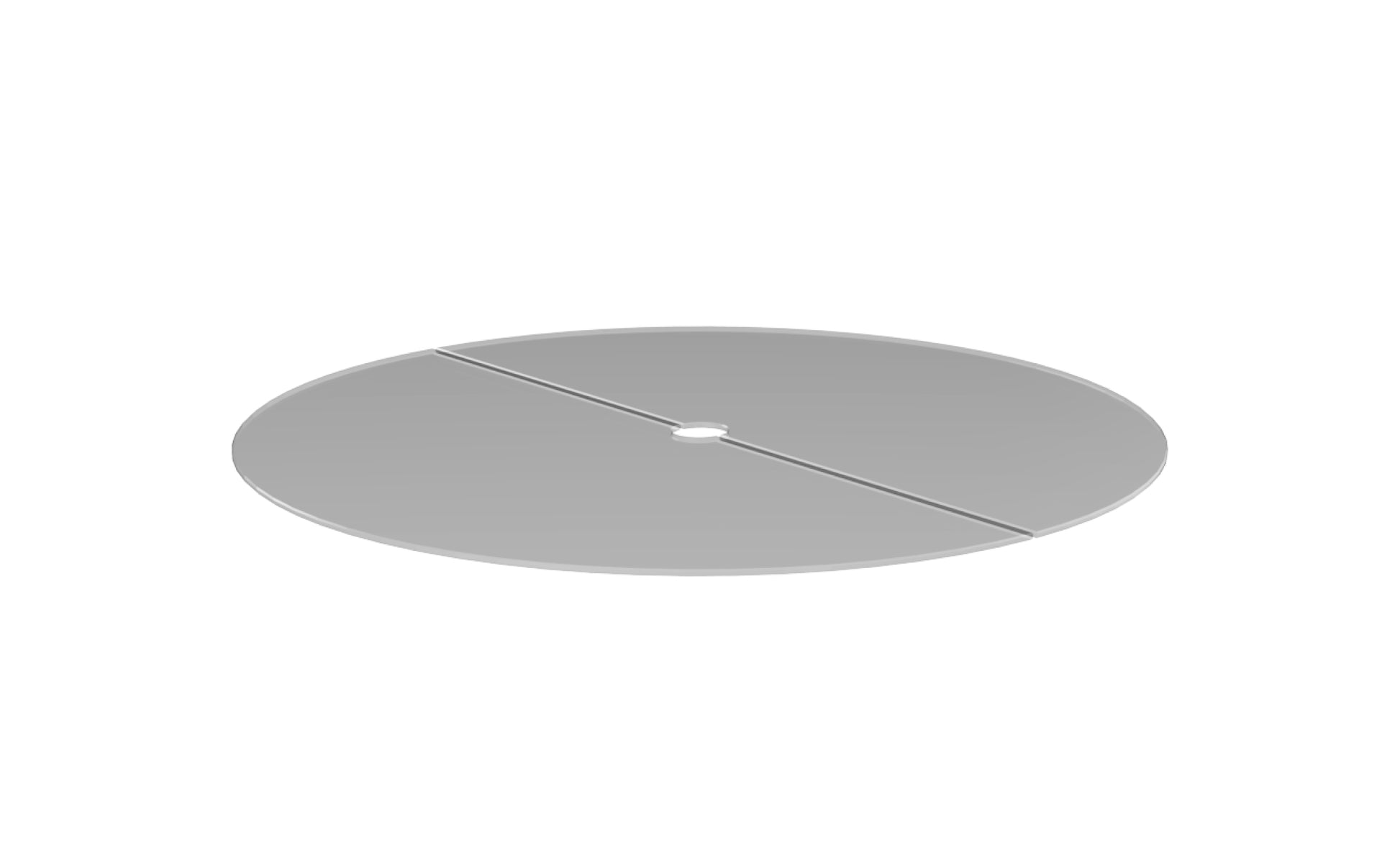 Round gray glass plate with a central hole on a white background