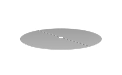 Round gray glass plate with a central hole on a white background