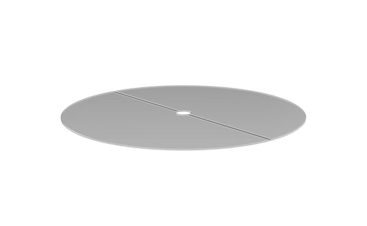 Round gray glass plate with a central hole on a white background
