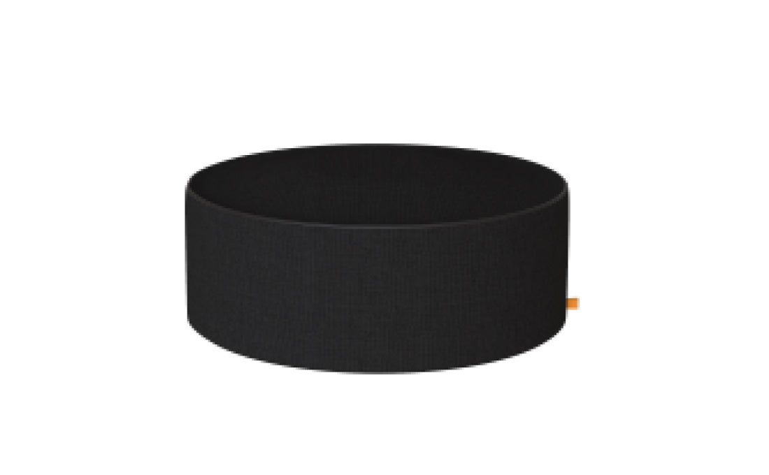 Black circular object on a white background