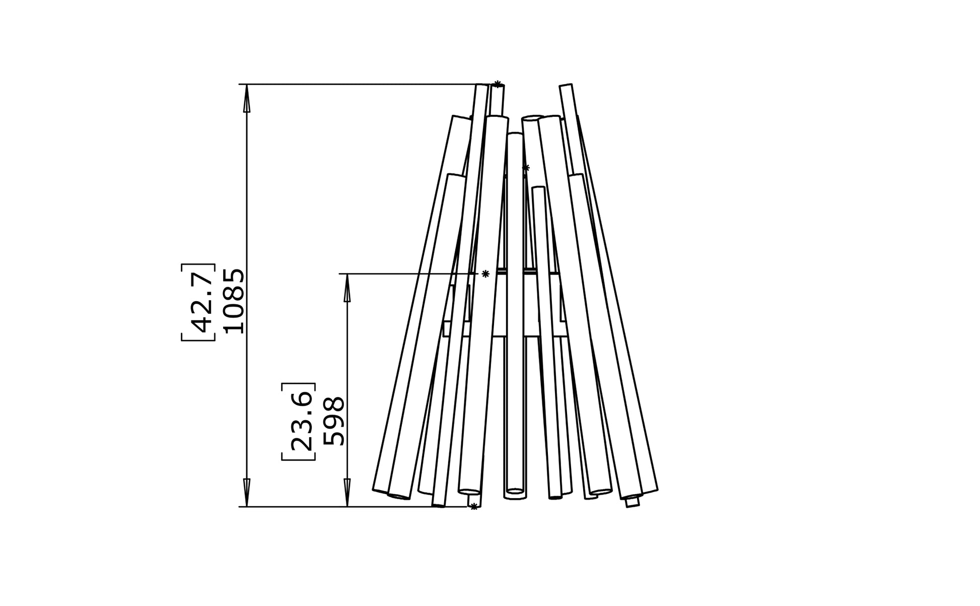 Technical drawing of a fire pit with dimensions