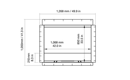 Technical drawing of a rectangular component with dimensions labeled