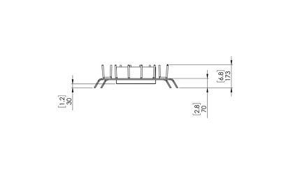 Technical drawing of a fireplace with dimensions labelled