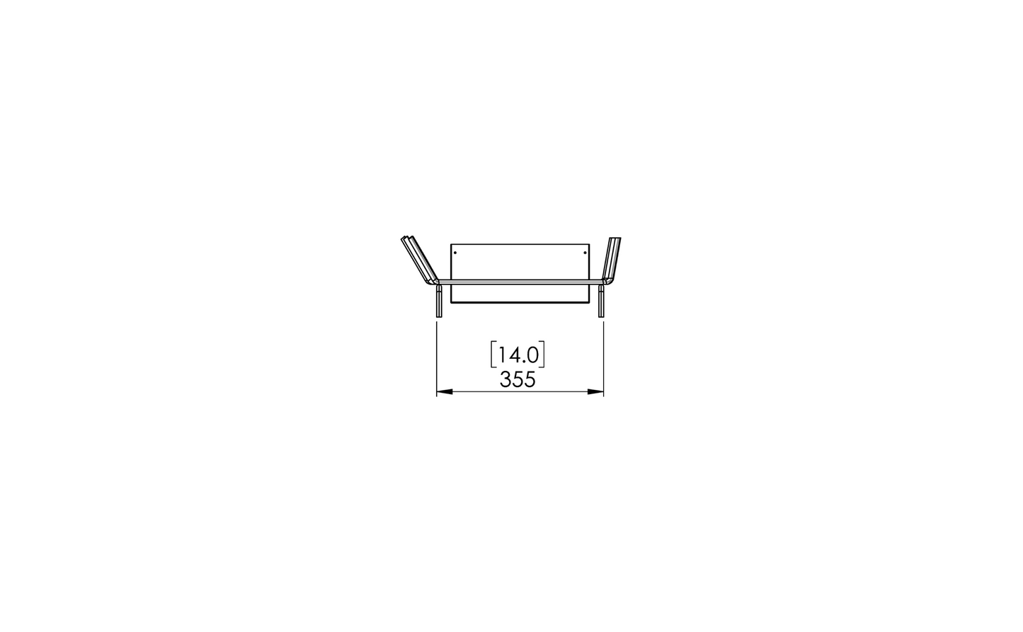 Technical drawing of a rectangular object with dimensions on a white background