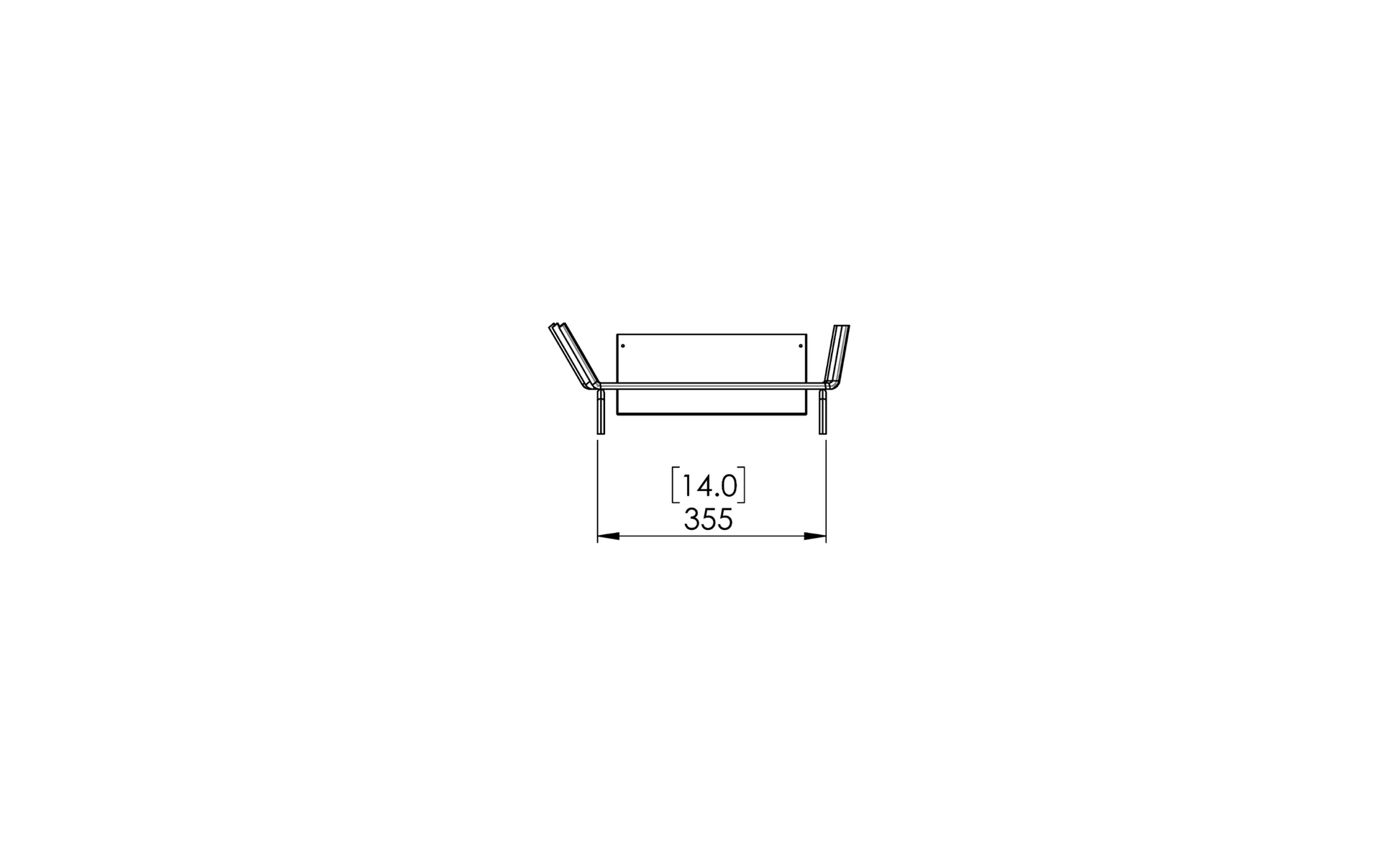 Technical drawing of a rectangular object with dimensions on a white background