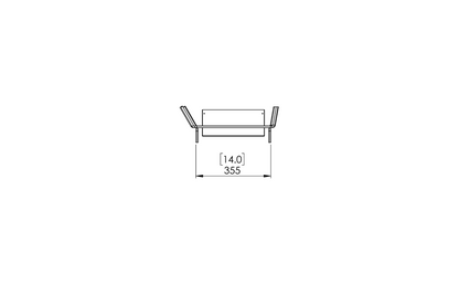 Technical drawing of a rectangular object with dimensions on a white background