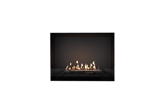 Modern electric fireplace with flames on a white background