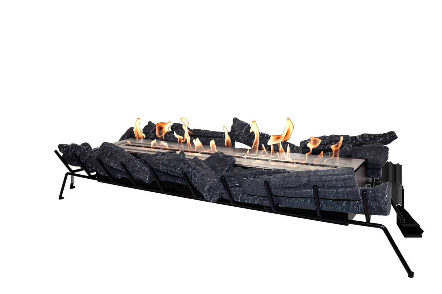 Modern heritage fire pit with flames on a white background