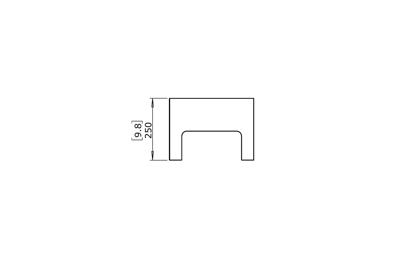 Technical drawing of a U-shaped component with dimensions on a white background