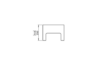 Technical drawing of a U-shaped component with dimensions on a white background