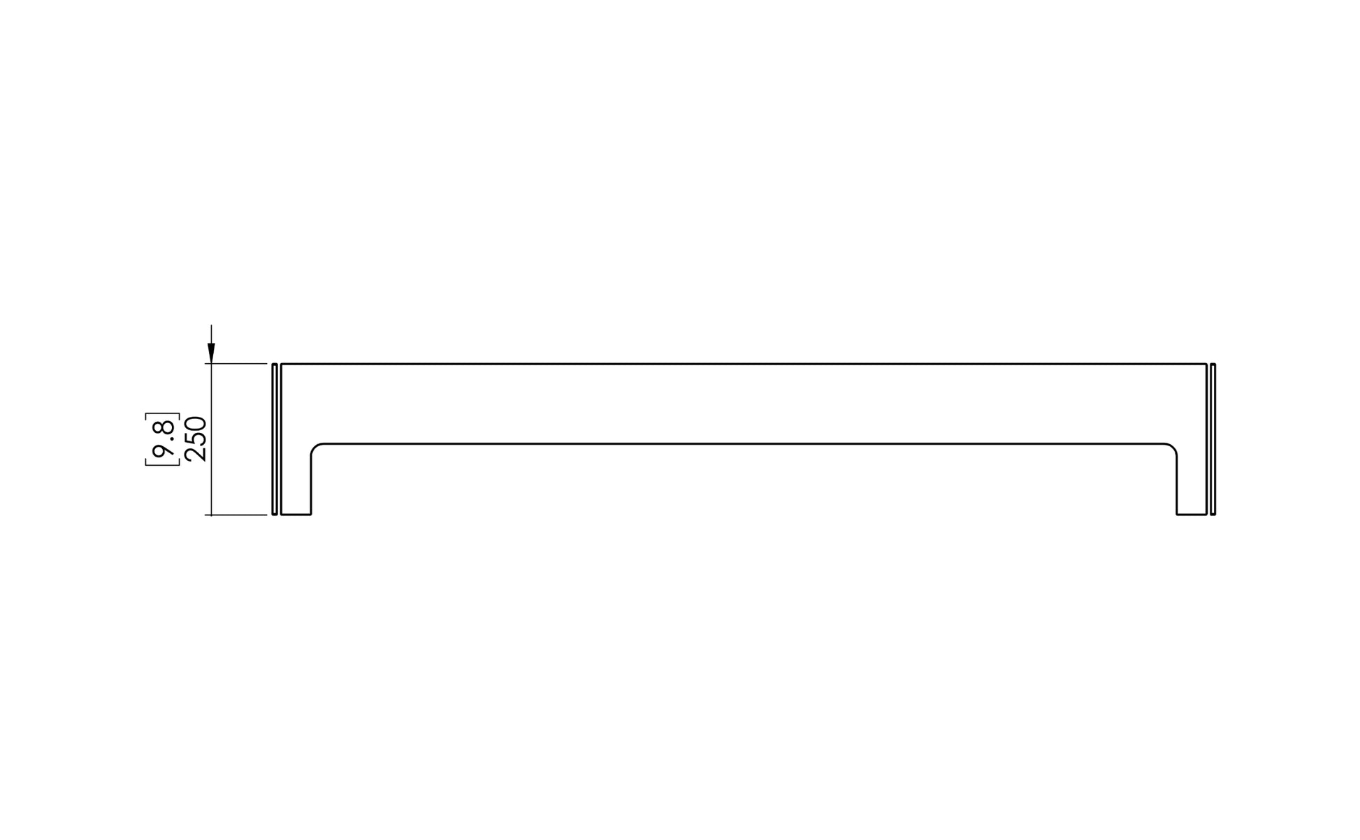 Technical drawing of a rectangular bar with dimensions on a white background