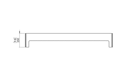 Technical drawing of a rectangular bar with dimensions on a white background