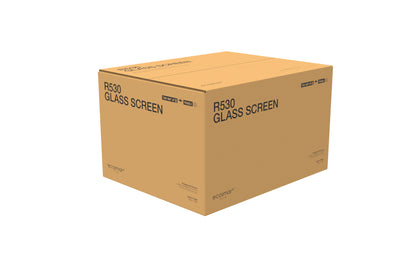 Cardboard box labeled 'R530 Glass Screen' on a white background