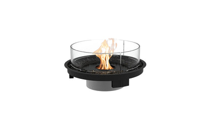 Portable gas fire pit with flames on a white background