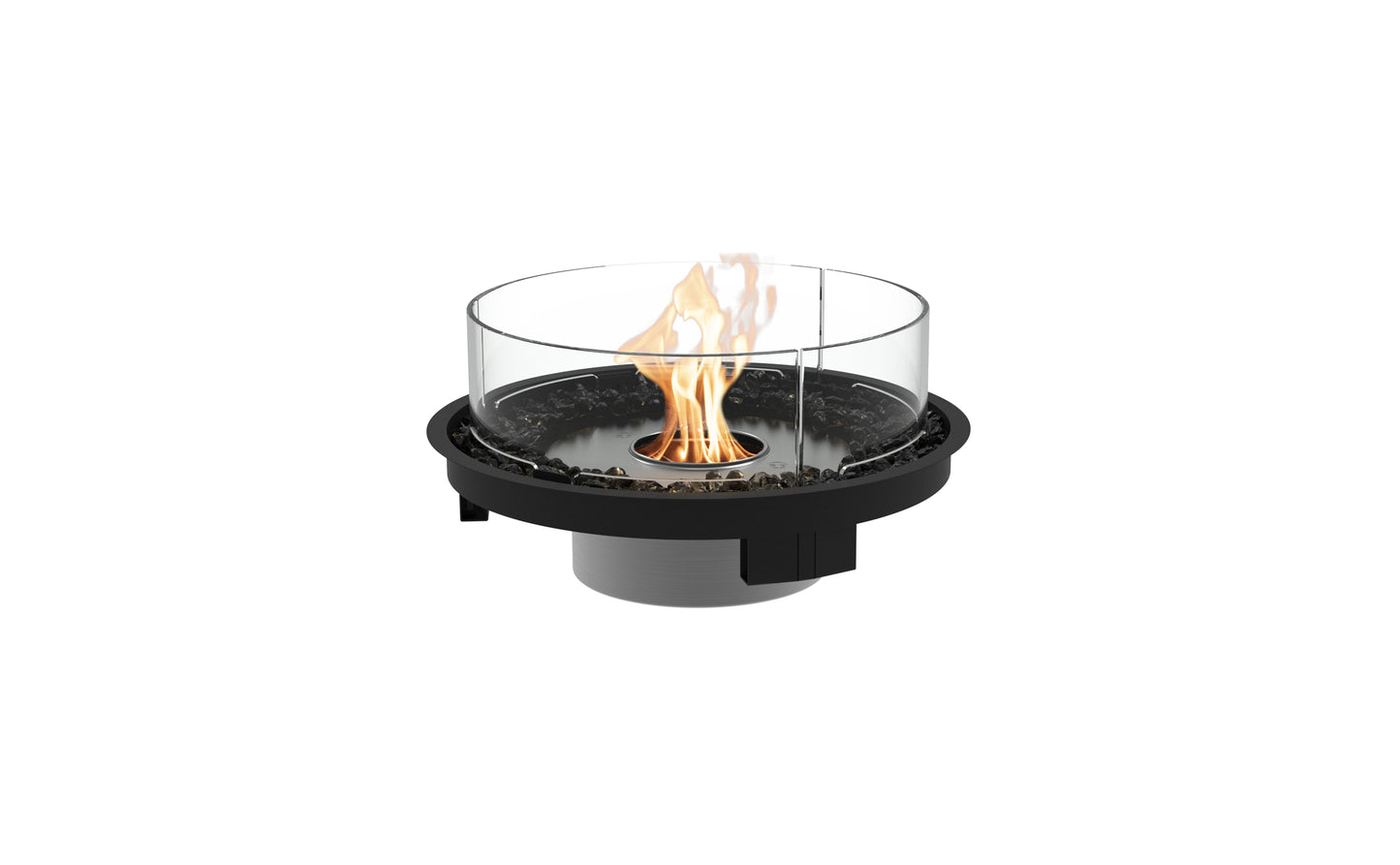 Portable fire pit with flames on a white background