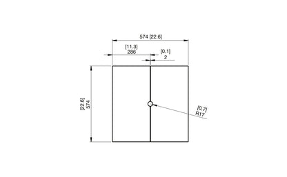 Technical drawing of a rectangular component with dimensions