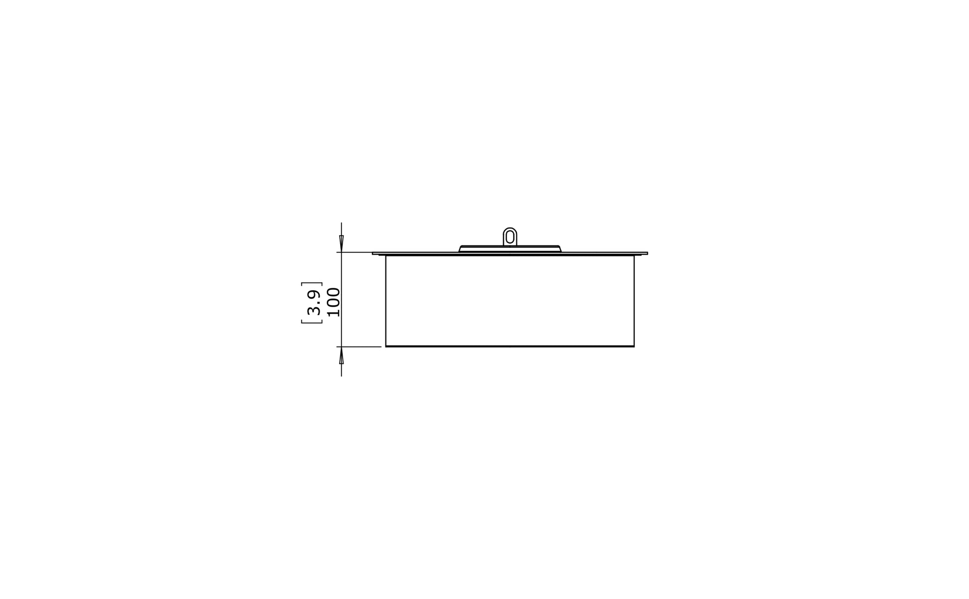 Technical drawing of a rectangular object with dimensions on a white background