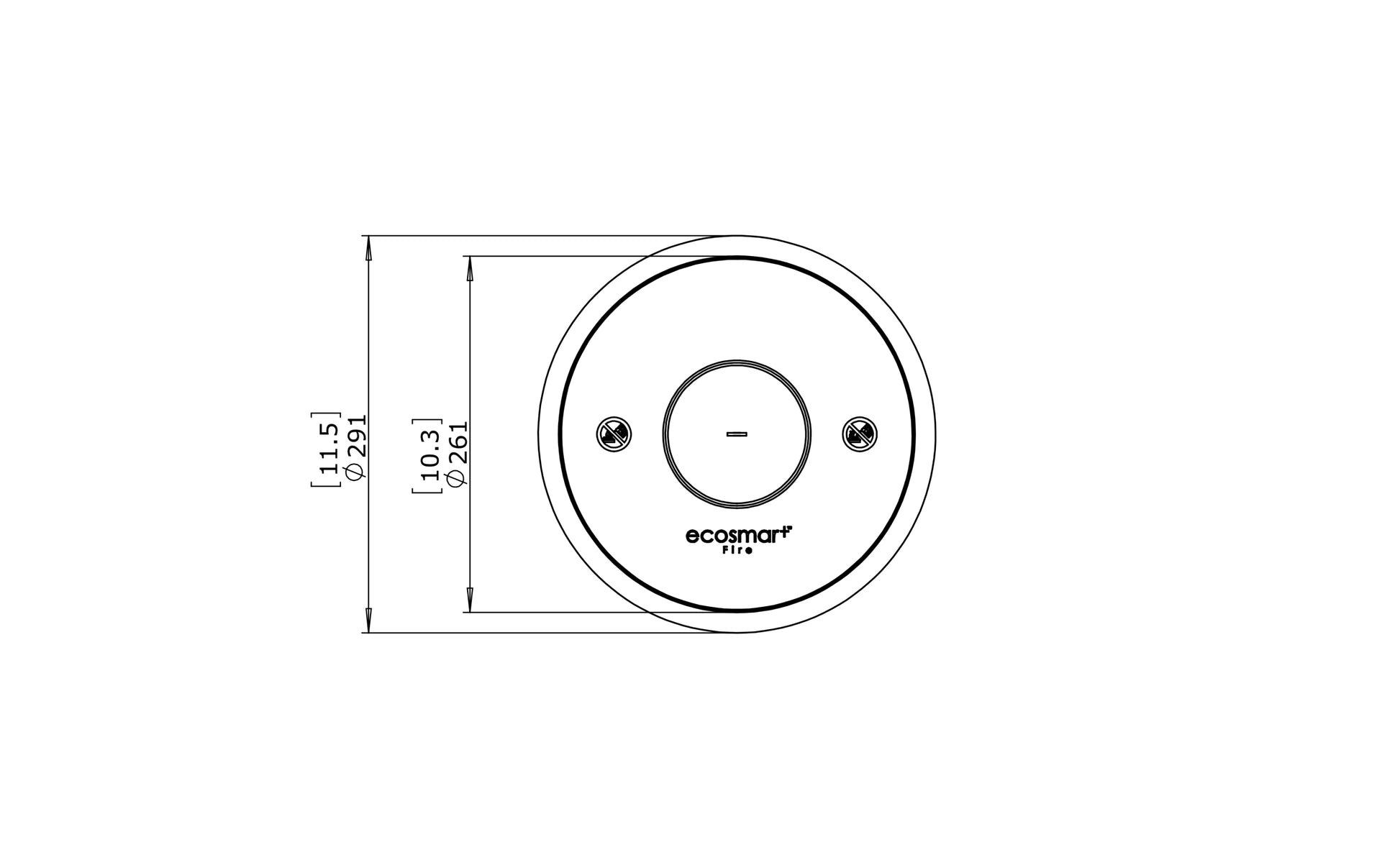 Technical drawing of a circular component with dimensions and 'ecosmart' branding.