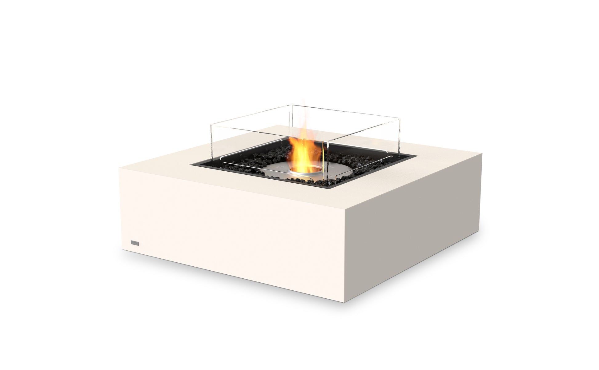 White fire pit table with flames on a white background