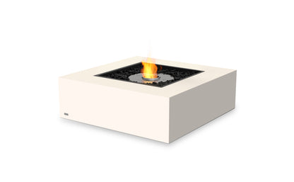 Square fire pit table with flames on a white background