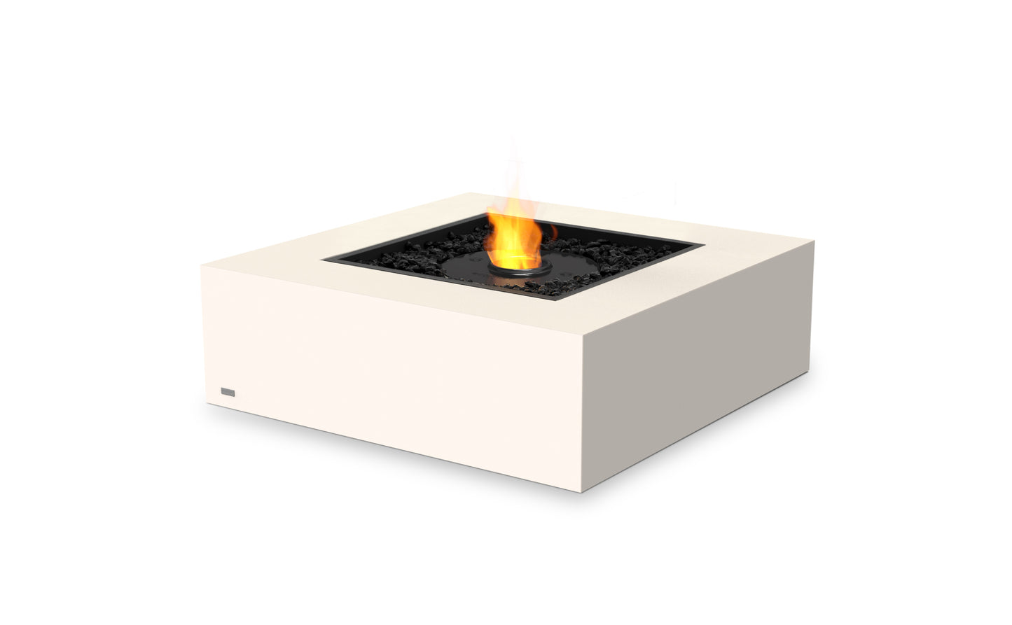 Square fire pit table with flames on a white background