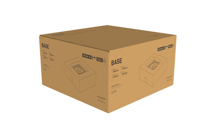 Brown cardboard box with 'BASE' branding on a white background