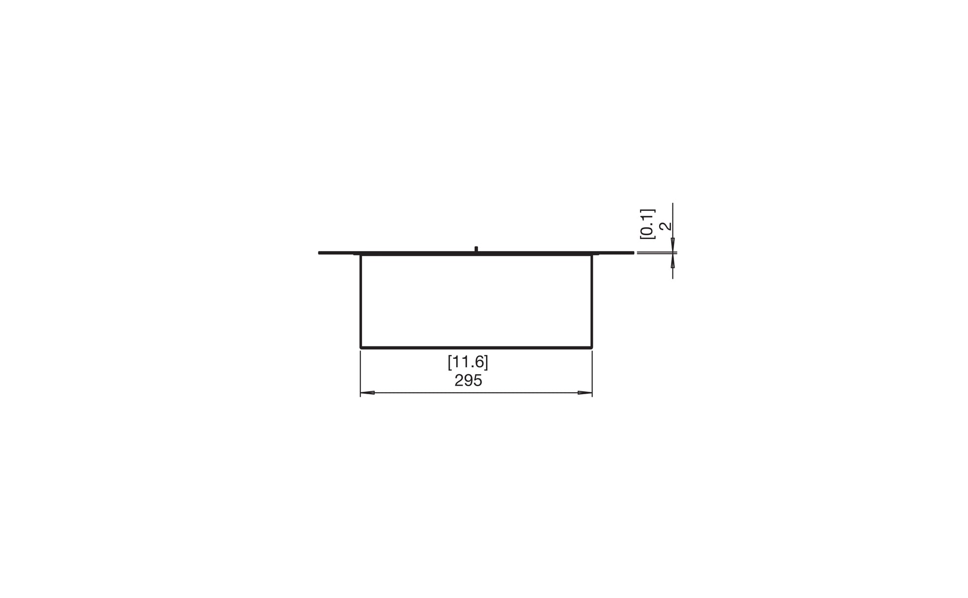 Technical drawing of a rectangular object with dimensions on a white background