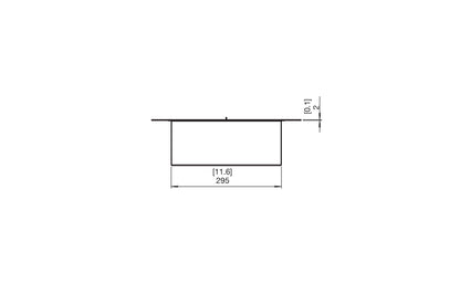 Technical drawing of a rectangular object with dimensions on a white background