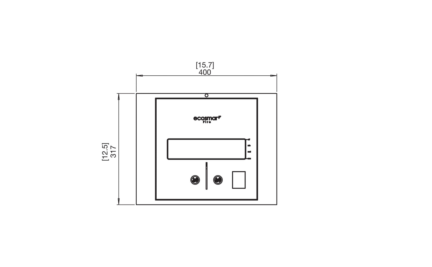 Technical drawing of a rectangular control panel with dimensions and Scandic logo.