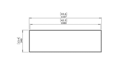 Technical drawing of a rectangular object with dimensions labeled