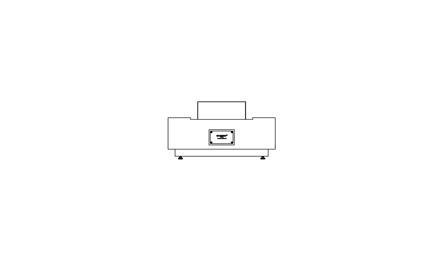 Simplified line drawing of a rectangular object with a smaller rectangle inside on a white background