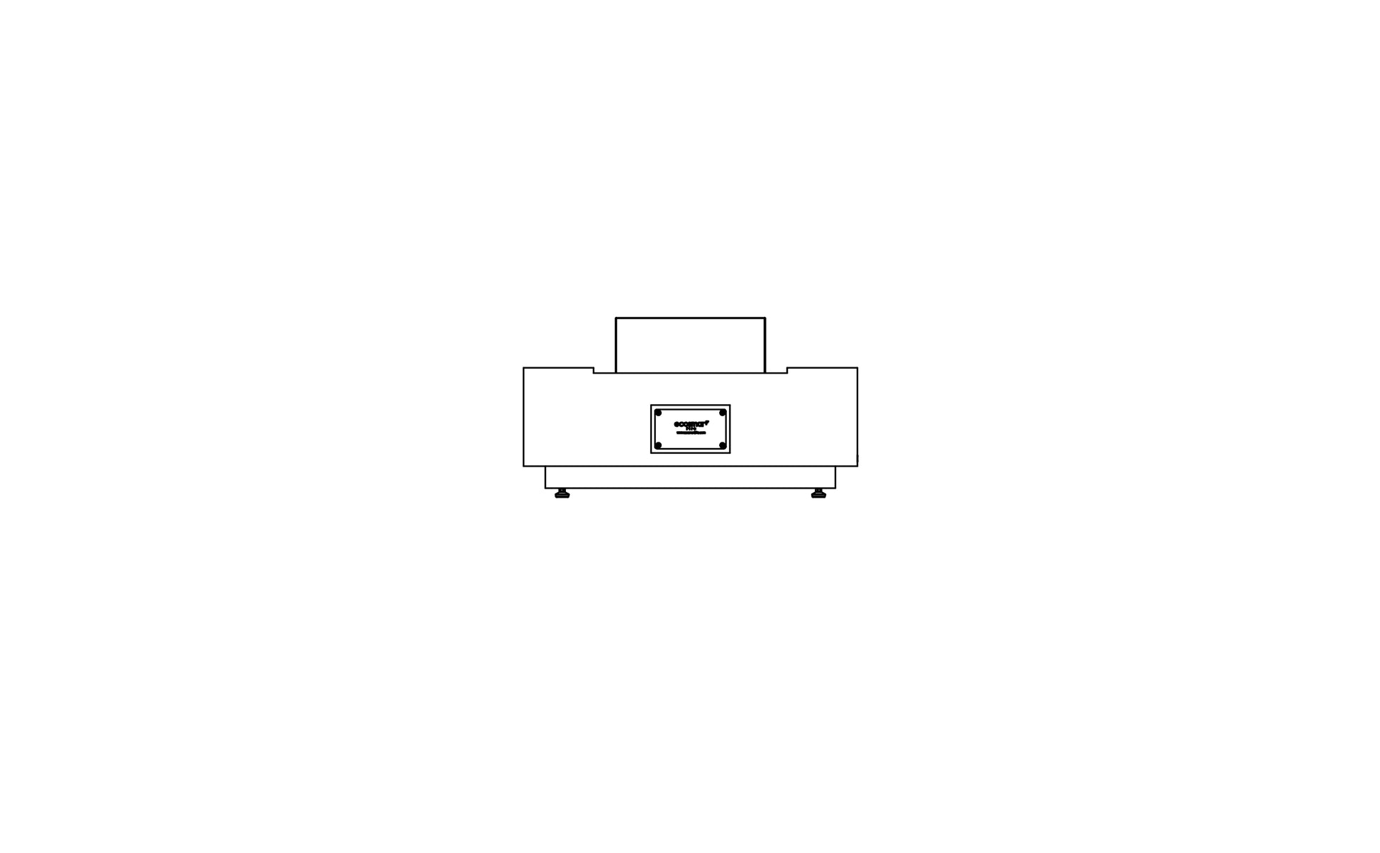 Simplified line drawing of a rectangular object with a smaller rectangle inside on a white background