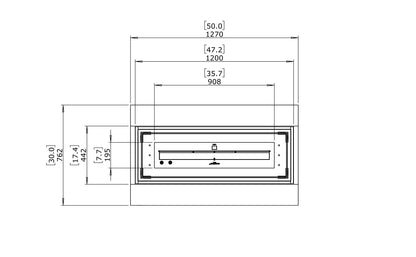 Technical drawing of a rectangular component with dimensions