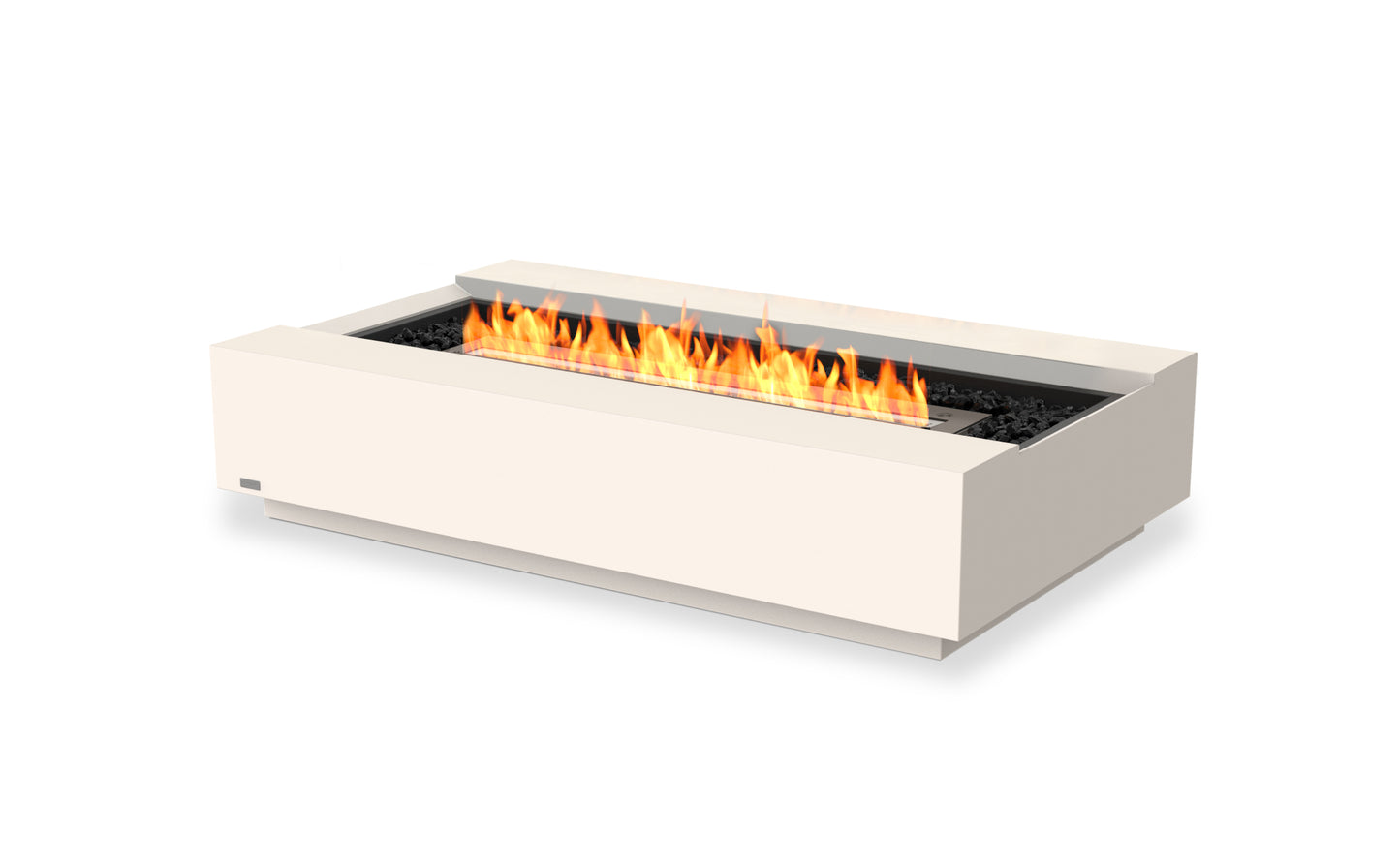 Modern outdoor fire pit with flames on a white background
