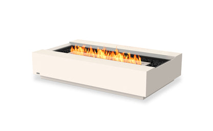 Modern outdoor fire pit with flames on a white background