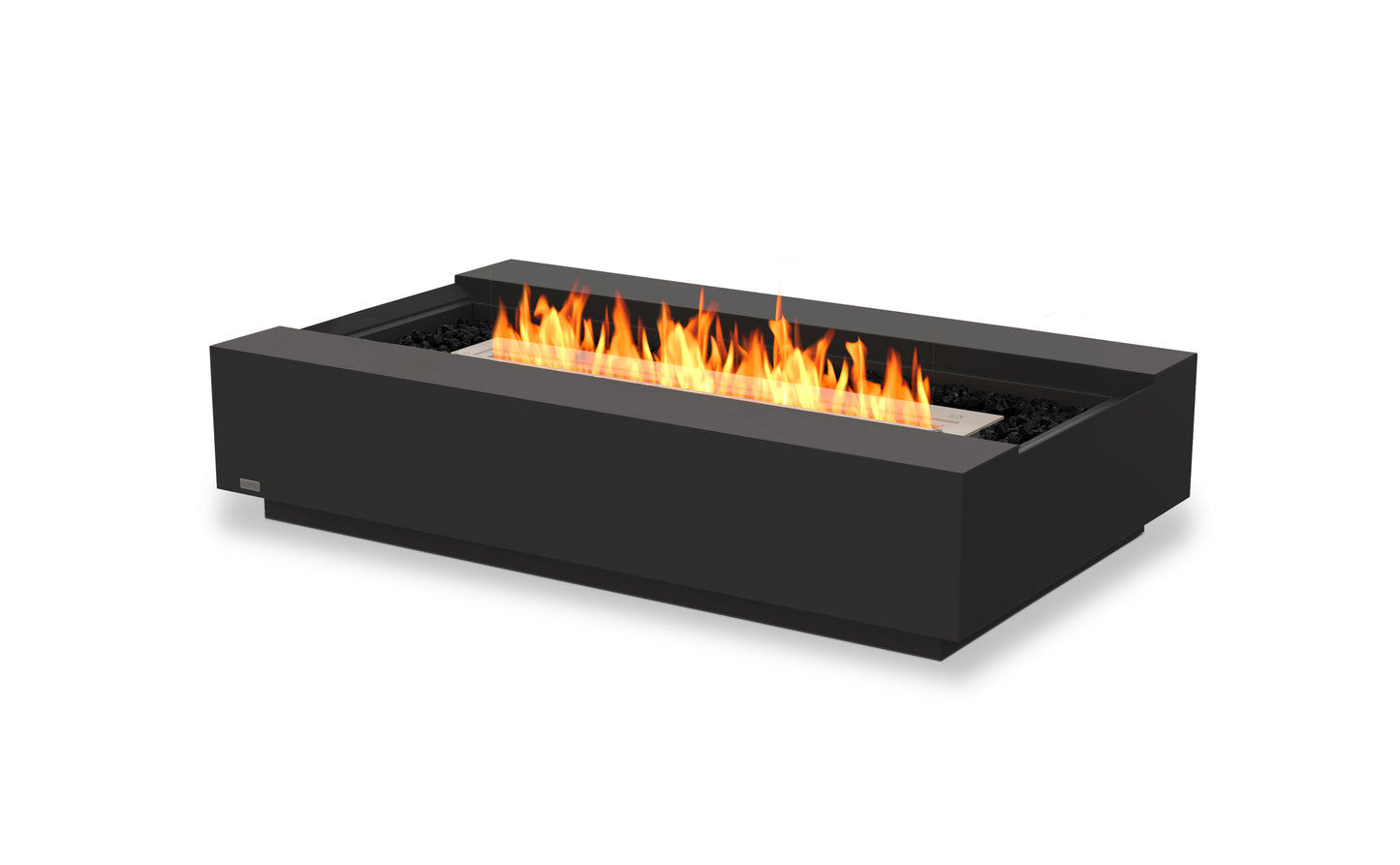 Black fire pit with flames on a white background