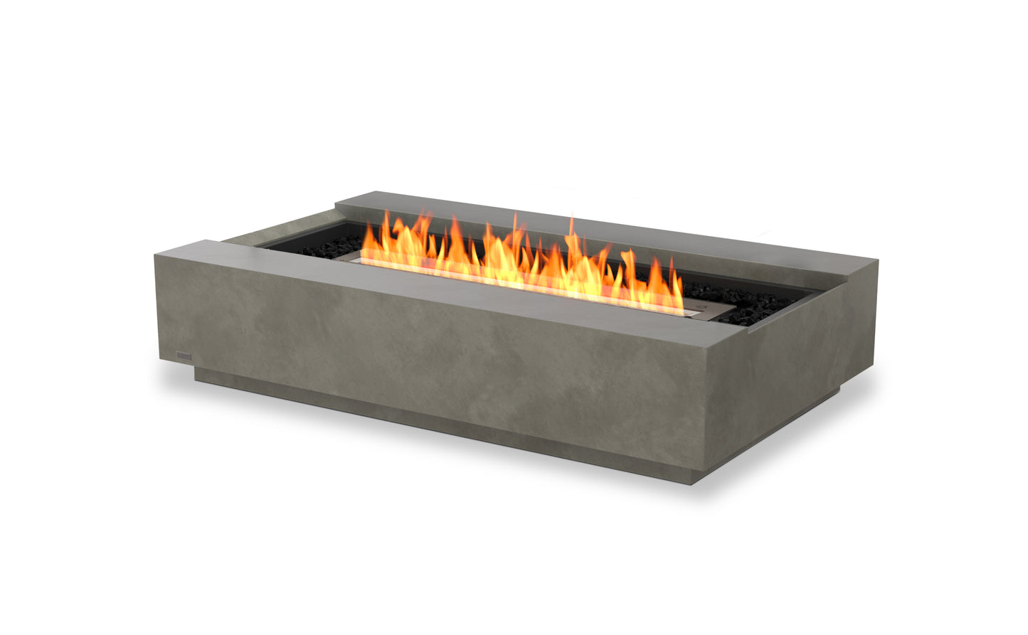 Concrete fire pit with flames on a white background