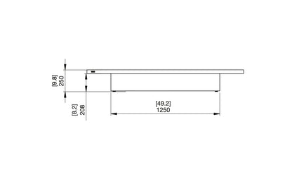 Technical drawing of a rectangular object with dimensions