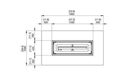 Technical drawing of a rectangular object with dimensions