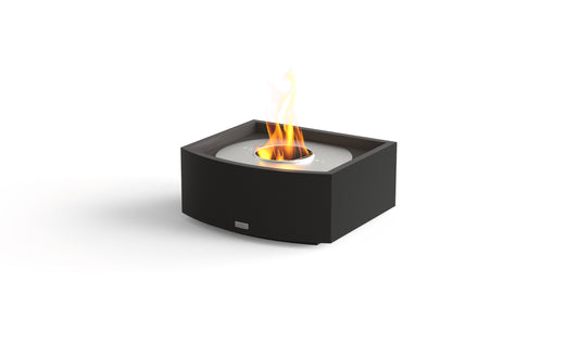 Modern outdoor fire pit with flames on a white background